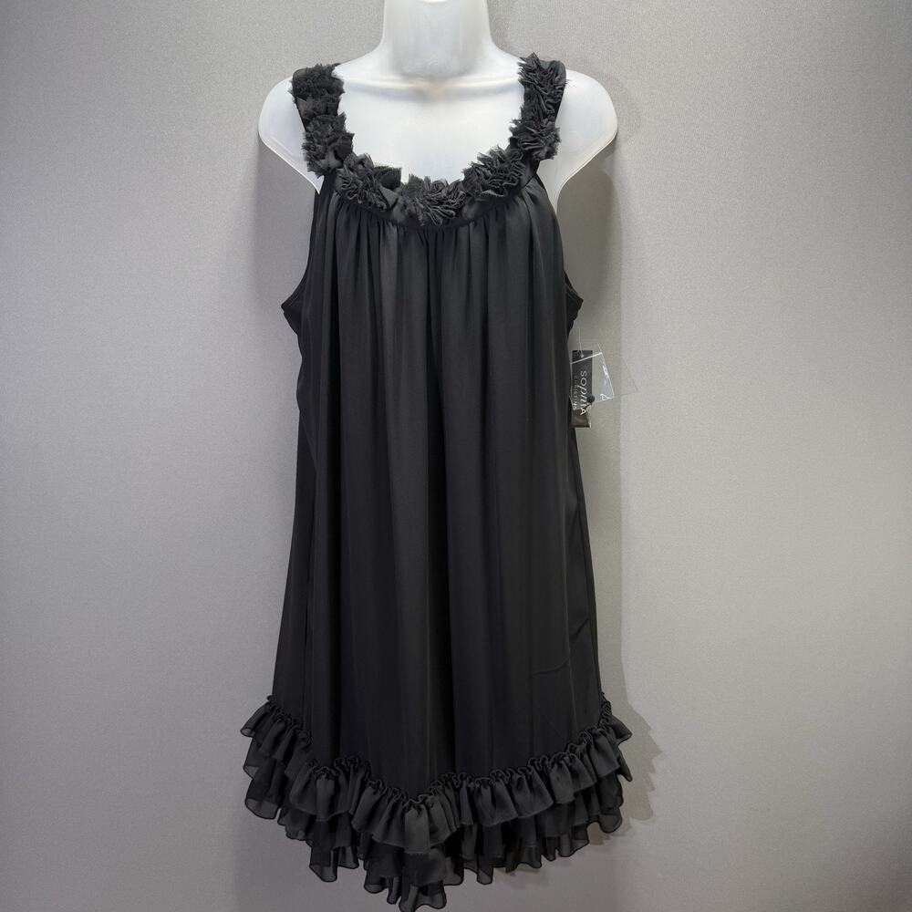 Sophia Christina Dress Womens 16 Black Ruffle Sleeveless Chiffon Cocktail NWT